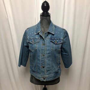H and J Stretch Jean Jacket Rhinestones Womens Size Medium Denim Buttoned